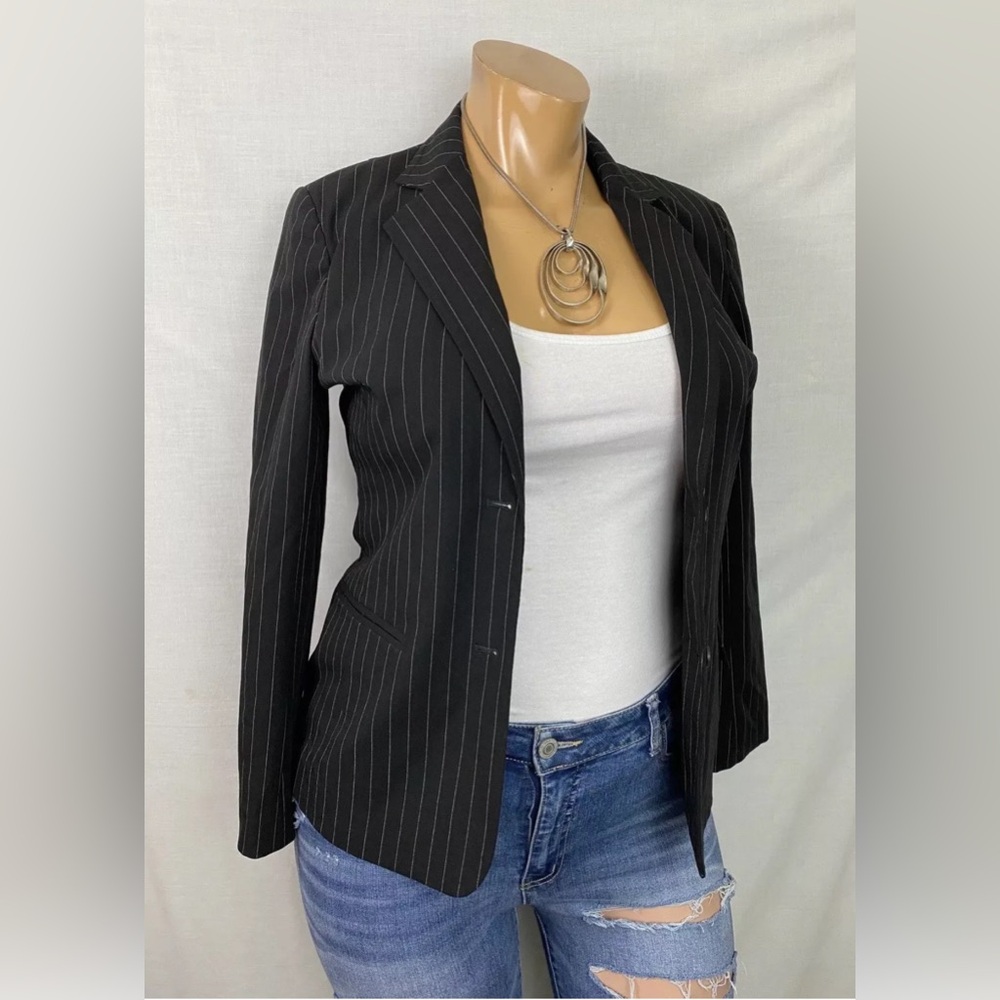 East 5th Black White Striped Blazer Size 10 Womens Jacket
